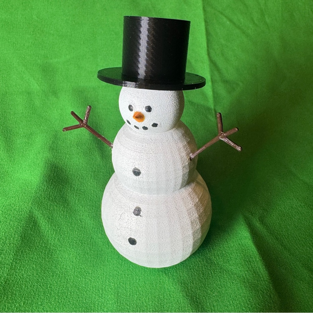 Festive Snowman Figurine hand painted 3-D printed with flexible arms